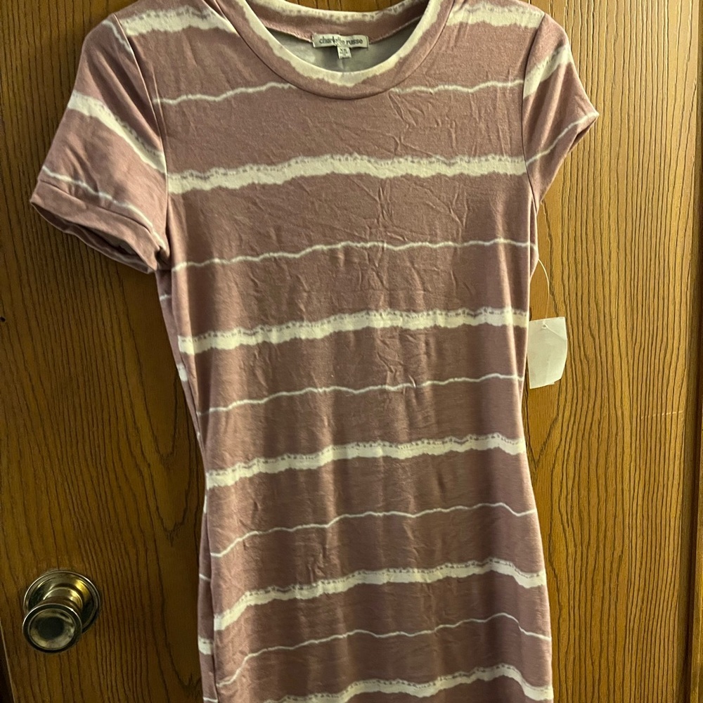 Short Sleeve Pink and White Dress